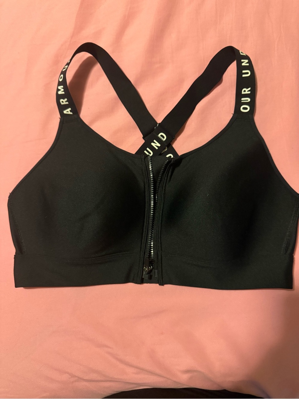 Under Armour Black Front-Zip High Support Sports Bra with Branded Straps